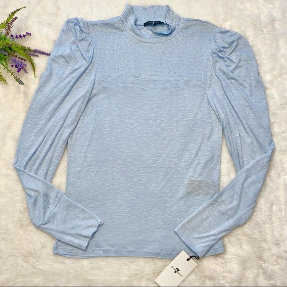 NEW 7 For All Mankind 7FAM Mock Neck Smocked long Sleeve Top - Picture 2 of 7